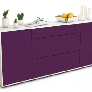 Sideboard Eleonora | Korpus Weiß | Front in Lila | 180x79x35cm (BxHxT)