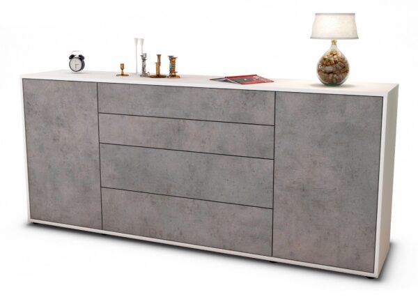 Sideboard Elettra | Korpus Weiß | Front in Beton Optik | 180x79x35cm (BxHxT)