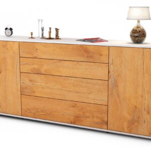 Sideboard Elettra | Korpus Weiß | Front in Eiche Holz Optik | 180x79x35cm (BxHxT)