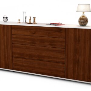 Sideboard Elettra | Korpus Weiß | Front in Walnuss Holz Optik | 180x79x35cm (BxHxT)