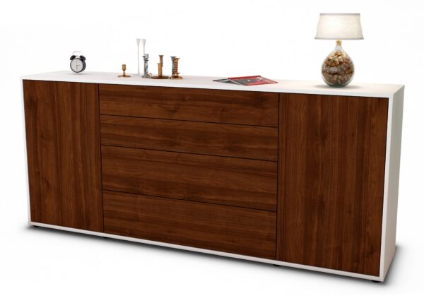 Sideboard Elettra | Korpus Weiß | Front in Walnuss Holz Optik | 180x79x35cm (BxHxT)