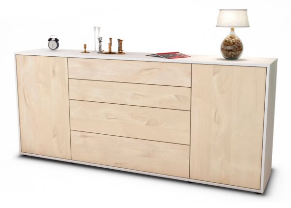 Sideboard Elettra | Korpus Weiß | Front in Zeder Holz Optik | 180x79x35cm (BxHxT)