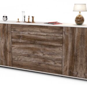 Sideboard Elettra | Korpus Weiß | Front in Treibholz Holz Optik | 180x79x35cm (BxHxT)