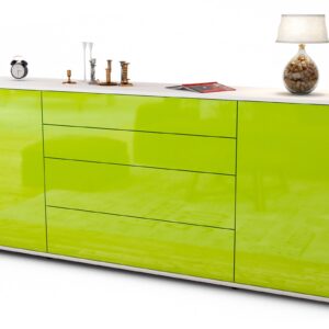 Sideboard Elettra | Korpus Weiß | Front in Hochglanz Grün | 180x79x35cm (BxHxT)