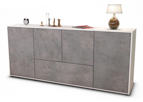 Sideboard Eli | Korpus Weiß | Front in Beton Optik | 180x79x35cm (BxHxT)