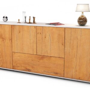Sideboard Eli | Korpus Weiß | Front in Eiche Holz Optik | 180x79x35cm (BxHxT)