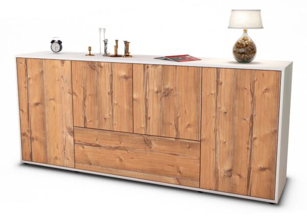 Sideboard Eli | Korpus Weiß | Front in Pinie Holz Optik | 180x79x35cm (BxHxT)