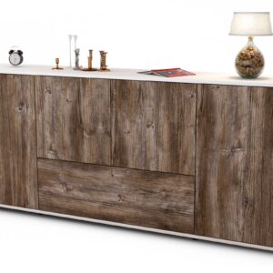 Sideboard Eli | Korpus Weiß | Front in Treibholz Holz Optik | 180x79x35cm (BxHxT)