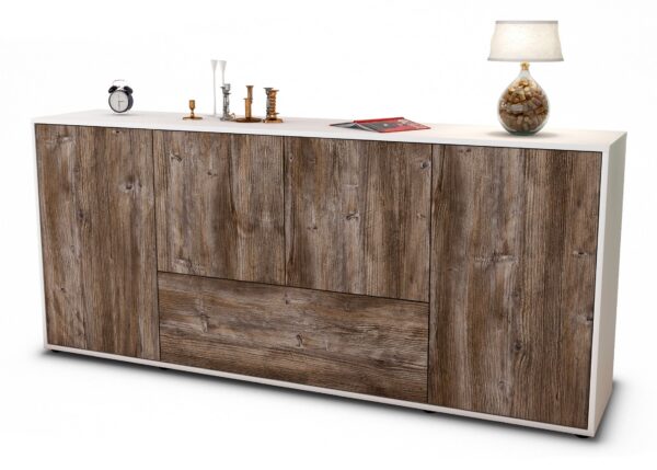 Sideboard Eli | Korpus Weiß | Front in Treibholz Holz Optik | 180x79x35cm (BxHxT)