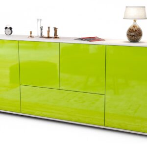 Sideboard Eli | Korpus Weiß | Front in Hochglanz Grün | 180x79x35cm (BxHxT)