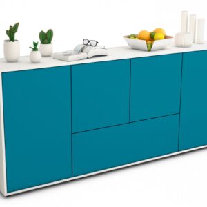 Sideboard Eli | Korpus Weiß | Front in Türkis | 180x79x35cm (BxHxT)