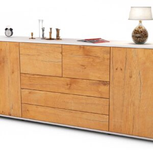 Sideboard Eliana | Korpus Weiß | Front in Eiche Holz Optik | 180x79x35cm (BxHxT)