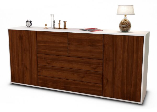 Sideboard Eliana | Korpus Weiß | Front in Walnuss Holz Optik | 180x79x35cm (BxHxT)