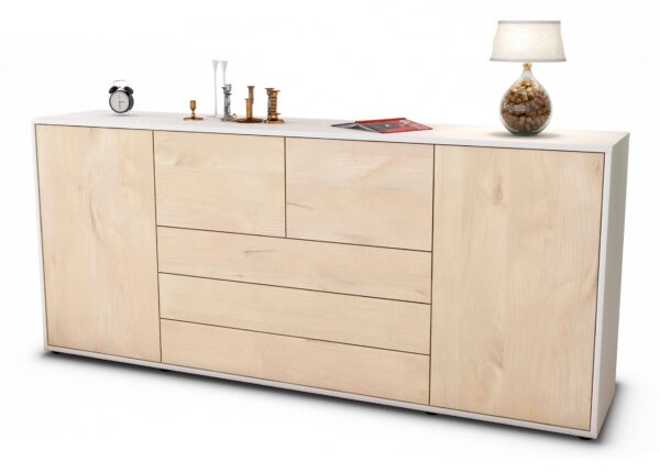 Sideboard Eliana | Korpus Weiß | Front in Zeder Holz Optik | 180x79x35cm (BxHxT)
