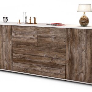 Sideboard Eliana | Korpus Weiß | Front in Treibholz Holz Optik | 180x79x35cm (BxHxT)