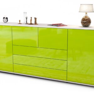 Sideboard Eliana | Korpus Weiß | Front in Hochglanz Grün | 180x79x35cm (BxHxT)