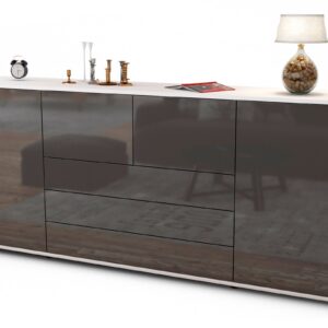 Sideboard Eliana | Korpus Weiß | Front in Hochglanz Grau | 180x79x35cm (BxHxT)