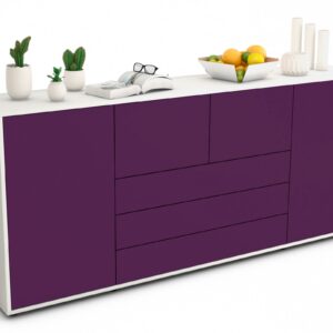 Sideboard Eliana | Korpus Weiß | Front in Lila | 180x79x35cm (BxHxT)