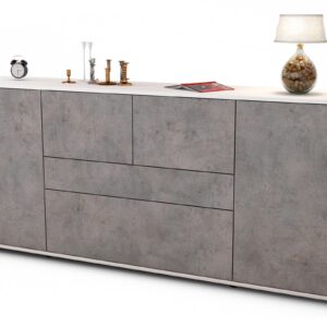 Sideboard Elisa | Korpus Weiß | Front in Beton Optik | 180x79x35cm (BxHxT)