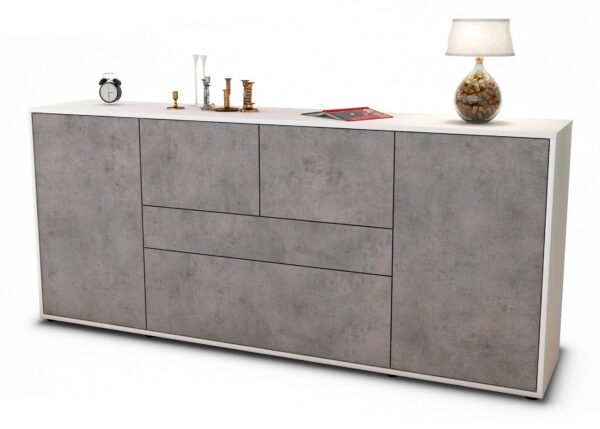 Sideboard Elisa | Korpus Weiß | Front in Beton Optik | 180x79x35cm (BxHxT)
