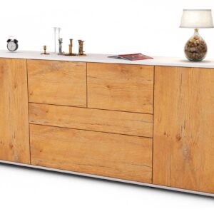 Sideboard Elisa | Korpus Weiß | Front in Eiche Holz Optik | 180x79x35cm (BxHxT)