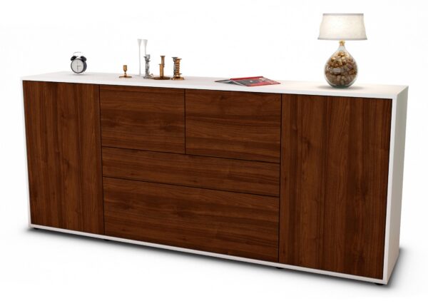 Sideboard Elisa | Korpus Weiß | Front in Walnuss Holz Optik | 180x79x35cm (BxHxT)