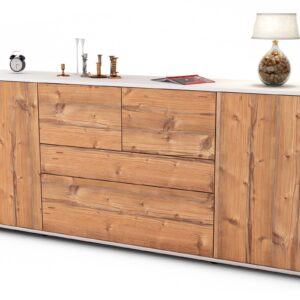 Sideboard Elisa | Korpus Weiß | Front in Pinie Holz Optik | 180x79x35cm (BxHxT)