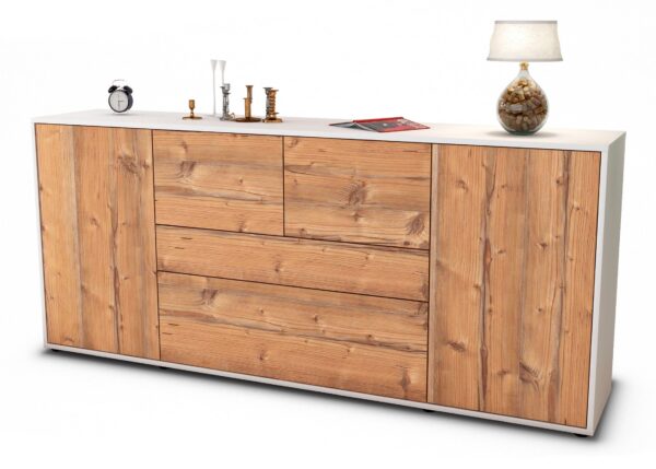 Sideboard Elisa | Korpus Weiß | Front in Pinie Holz Optik | 180x79x35cm (BxHxT)