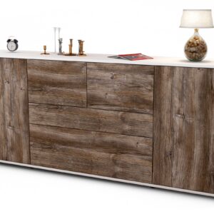 Sideboard Elisa | Korpus Weiß | Front in Treibholz Holz Optik | 180x79x35cm (BxHxT)