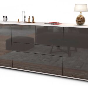 Sideboard Elisa | Korpus Weiß | Front in Hochglanz Grau | 180x79x35cm (BxHxT)