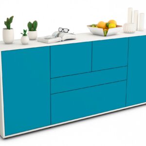 Sideboard Elisa | Korpus Weiß | Front in Türkis | 180x79x35cm (BxHxT)
