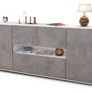 Sideboard Elisabetta | Korpus Weiß | Front in Beton Optik | 180x79x35cm (BxHxT)
