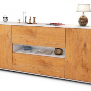 Sideboard Elisabetta | Korpus Weiß | Front in Eiche Holz Optik | 180x79x35cm (BxHxT)