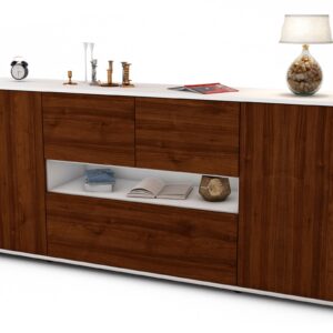 Sideboard Elisabetta | Korpus Weiß | Front in Walnuss Holz Optik | 180x79x35cm (BxHxT)