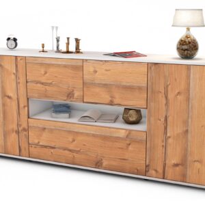 Sideboard Elisabetta | Korpus Weiß | Front in Pinie Holz Optik | 180x79x35cm (BxHxT)