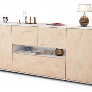 Sideboard Elisabetta | Korpus Weiß | Front in Zeder Holz Optik | 180x79x35cm (BxHxT)