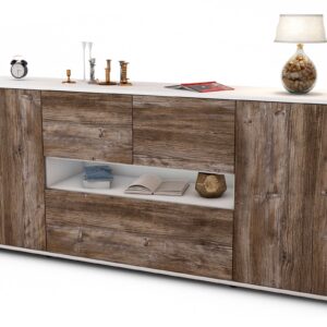 Sideboard Elisabetta | Korpus Weiß | Front in Treibholz Holz Optik | 180x79x35cm (BxHxT)
