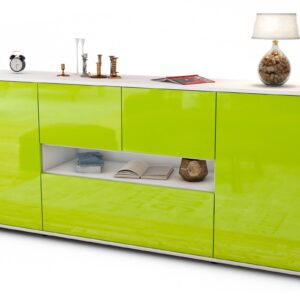 Sideboard Elisabetta | Korpus Weiß | Front in Hochglanz Grün | 180x79x35cm (BxHxT)