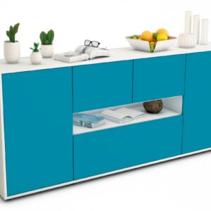 Sideboard Elisabetta | Korpus Weiß | Front in Türkis | 180x79x35cm (BxHxT)