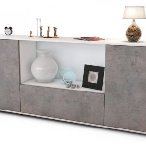 Sideboard Ella | Korpus Weiß | Front in Beton Optik | 180x79x35cm (BxHxT)