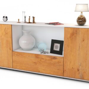 Sideboard Ella | Korpus Weiß | Front in Eiche Holz Optik | 180x79x35cm (BxHxT)