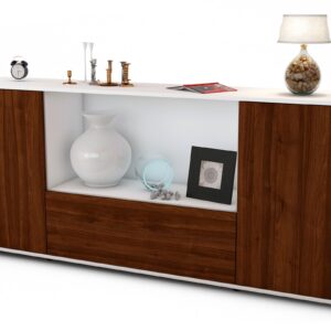 Sideboard Ella | Korpus Weiß | Front in Walnuss Holz Optik | 180x79x35cm (BxHxT)