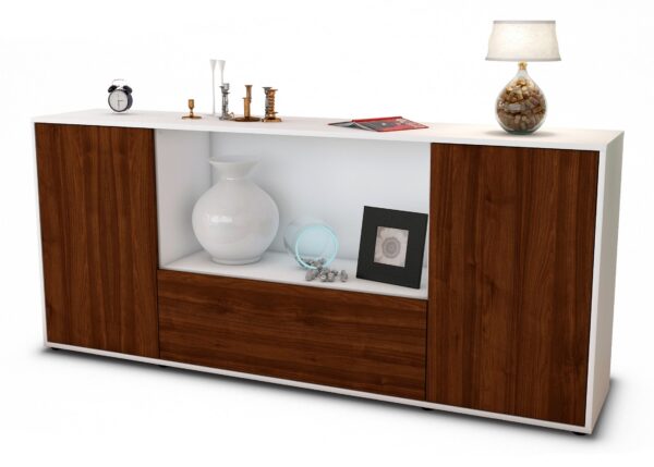 Sideboard Ella | Korpus Weiß | Front in Walnuss Holz Optik | 180x79x35cm (BxHxT)