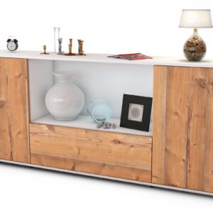 Sideboard Ella | Korpus Weiß | Front in Pinie Holz Optik | 180x79x35cm (BxHxT)