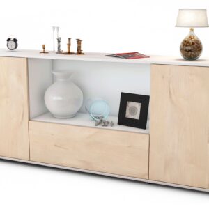 Sideboard Ella | Korpus Weiß | Front in Zeder Holz Optik | 180x79x35cm (BxHxT)