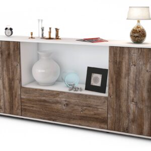 Sideboard Ella | Korpus Weiß | Front in Treibholz Holz Optik | 180x79x35cm (BxHxT)