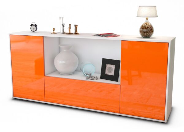 Sideboard Ella | Korpus Weiß | Front in Hochglanz Orange | 180x79x35cm (BxHxT)