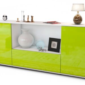 Sideboard Ella | Korpus Weiß | Front in Hochglanz Grün | 180x79x35cm (BxHxT)