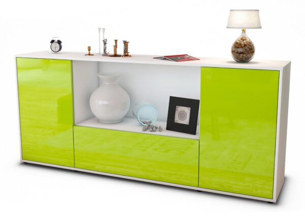 Sideboard Ella | Korpus Weiß | Front in Hochglanz Grün | 180x79x35cm (BxHxT)