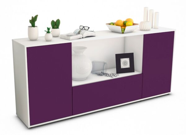 Sideboard Ella | Korpus Weiß | Front in Lila | 180x79x35cm (BxHxT)